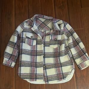 Women's Plaid Utility Jacket - Cream and Brown